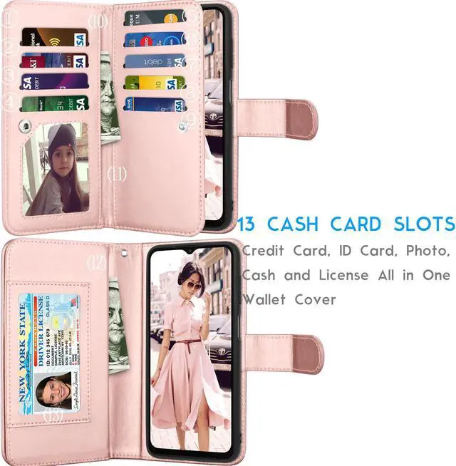 Alt view image 2 of 6 - Galaxy A23 Case, Galaxy A23 5G Wallet Case, Tekcoo Luxury PU Leather Cash Credit Card Slots Holder Carrying Folio Flip Cover [Detachable Magnetic Hard Case] Kickstand for Samsung A23 [Rose Gold]