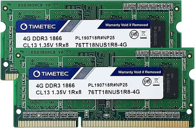 Main image of Timetec 8GB KIT(2x4GB) DDR3L / DDR31866MHz PC3L-14900 / PC3-14900 Non-ECC Unbuffered 1.35V / 1.5V CL13 1Rx8 Single Rank 204 Pin SODIMM Laptop Notebook PC Computer Memory RAM Module Upgrade