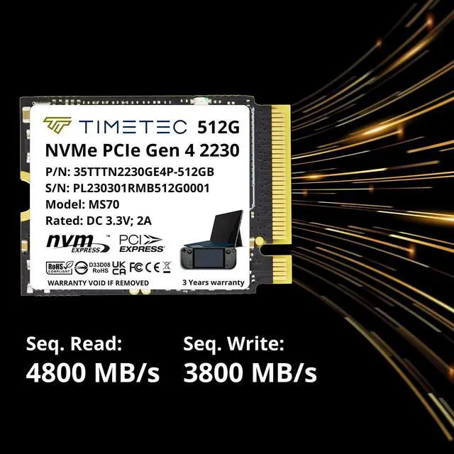Alt view image 3 of 7 - Timetec 512GB M.2 2230 SSD NVMe PCIe Gen 4x4 Read Up to 4,800 MB/s Compatible with Steam Deck, ASUS ROG Ally, Microsoft Surface pro 9/ pro 8/pro 7+/pro X/laptop3/laptop4/laptop go/book3, Mini PCs