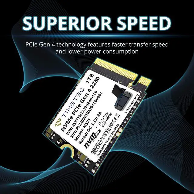 Alt view image 7 of 8 - Timetec 1TB M.2 2230 SSD NVMe PCIe Gen 4x4 Read Up to 5,100 MB/s Compatible with Steam Deck, ASUS ROG Ally, Microsoft Surface pro 9/ pro 8/pro 7+/pro X/laptop3/laptop4/laptop go/book3, Mini PCs