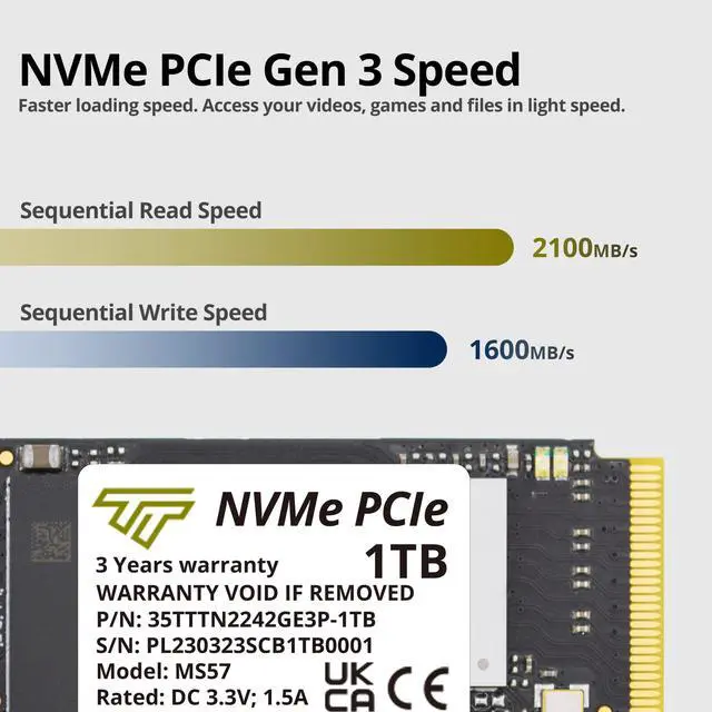 Alt view image 7 of 7 - Timetec 1TB M.2 2242 SSD NVMe PCIe Gen3x4 3D NAND TLC Read/Write Speed Up to 2,100/1,600 MB/s Compatible with Lenovo Thinkpad X1 Nano Gen 2 /ThinkPad 11e Yoga Gen 6 /Thinkpad E15, Laptop and Desktop