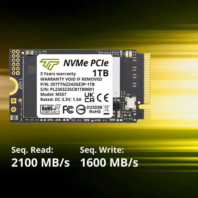 Alt view image 4 of 7 - Timetec 1TB M.2 2242 SSD NVMe PCIe Gen3x4 3D NAND TLC Read/Write Speed Up to 2,100/1,600 MB/s Compatible with Lenovo Thinkpad X1 Nano Gen 2 /ThinkPad 11e Yoga Gen 6 /Thinkpad E15, Laptop and Desktop