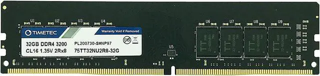 Main image of Timetec 32GB DDR4 3200MHz PC4-25600 CL22 1.35V Non-ECC Unbuffered Dual Rank Designed for Gaming and Graphic Compatible with AMD and Intel Desktop PC Computer Memory RAM Module Upgrade (32GB)