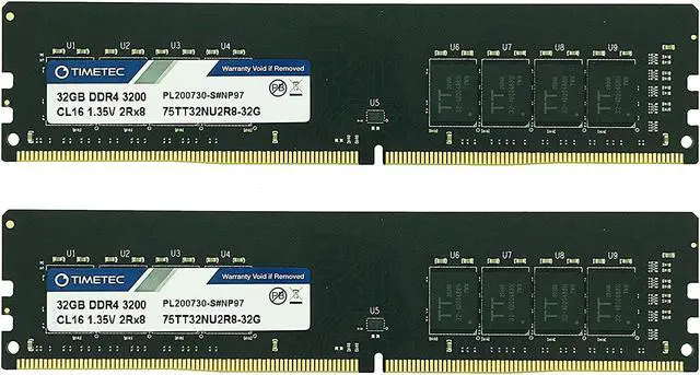 Main image of Timetec 64GB KIT(2x32GB) DDR4 3200MHz PC4-25600 CL22 1.35V Non-ECC Unbuffered Designed for Gaming and Graphic Compatible with AMD and Intel Desktop PC Computer Memory Module Upgrade (64GB KIT(2x32GB))