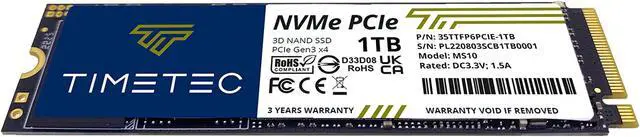 Alt view image 4 of 7 - Timetec 1TB 3D NAND NVMe Gen3x4 PCIe M.2 2280 Internal Solid State Drive