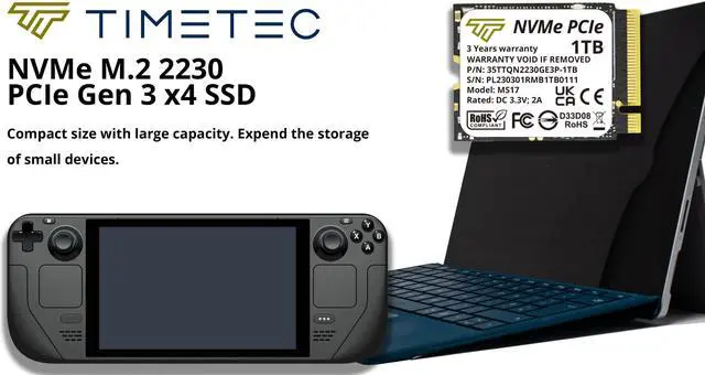Alt view image 2 of 8 - Timetec 1TB M.2 2230 SSD NVMe PCIe Gen 3x4 Internal Solid State Drive Compatible with Steam Deck, Microsoft Surface pro 9/pro 8/pro 7+/pro X/laptop3/laptop4/laptop go/book3 (1TB)