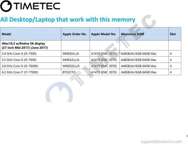 Alt view image 5 of 5 - Timetec 32GB KIT (4x8GB) Compatible for Apple 2017 iMac (27-inch w/Retina 5K Display) DDR4 2400MHz PC4-19200 1Rx8 CL17 1.2V Non-ECC Non-Parity Unbuffered SODIMM Memory MAC RAM Upgrade for iMac 18,3
