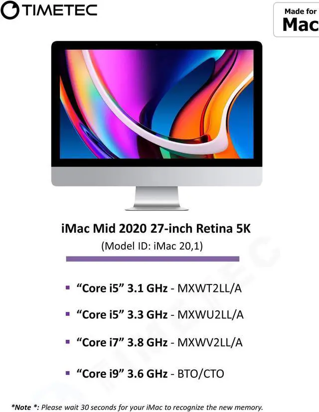 Alt view image 5 of 7 - Timetec 64GB KIT(4x16GB) Compatible for Apple DDR4 2666MHz for Mid 2020 iMac (20,1/20,2) / Mid 2019 iMac (19,1) 27-inch w/Retina 5K Display PC4-21333 / PC4-21300 CL19 SODIMM Memory MAC RAM Upgrade