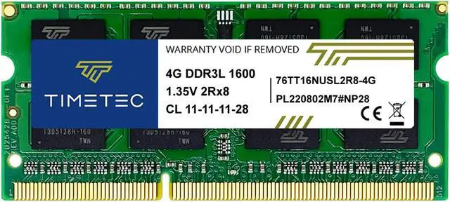 Main image of Timetec 4GB DDR3L / DDR3 1600MHz PC3L-12800 / PC3-12800 Non-ECC Unbuffered 1.35V / 1.5V CL11 2Rx8 Dual Rank 204 Pin SODIMM Laptop Notebook PC Computer Memory RAM Module Upgrade (4GB)