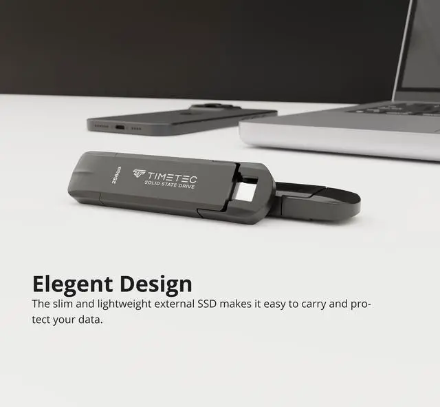 Alt view image 4 of 6 - Timetec 256GB Pro Portable USB 3.2 Gen 2 Type-C/Type-A SSD Read Speed 1000MB/s Solid State Drive Stick