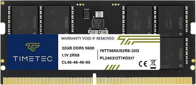 Main image of Timetec 32GB DDR5 5600MHz PC5-44800 Unbuffered Non-ECC 1.1V CL46 2Rx8 Dual Rank 262Pin SODIMM Laptop Memory RAM Module Upgrade