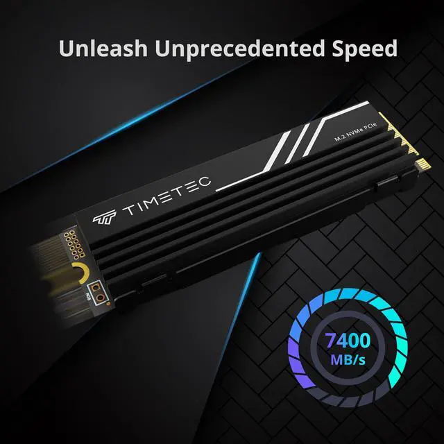 Alt view image 2 of 7 - Timetec 1TB PCIe 4.0 Heatsink Gaming SSD NVMe Phison E27T PCIe Gen4x4 M.2 2280 3D NAND TLC SLC Cache Read/Write Speed Up to 7,400/6,100 MB/s Internal Solid State Drive for PS5, PC Desktop