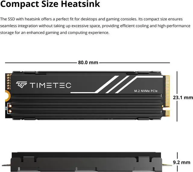 Alt view image 4 of 7 - Timetec 1TB PCIe 4.0 Heatsink Gaming SSD NVMe Phison E27T PCIe Gen4x4 M.2 2280 3D NAND TLC SLC Cache Read/Write Speed Up to 7,400/6,100 MB/s Internal Solid State Drive for PS5, PC Desktop