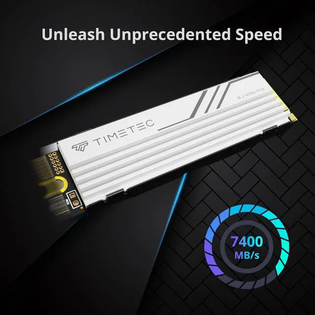 Alt view image 2 of 7 - Timetec 2TB PCIe 4.0 White Heatsink Gaming SSD NVMe Phison E27T PCIe Gen4x4 M.2 2280 3D NAND TLC SLC Cache Read/Write Speed Up to 7,400/6,400 MB/s Internal Solid State Drive for PS5, PC Desktop