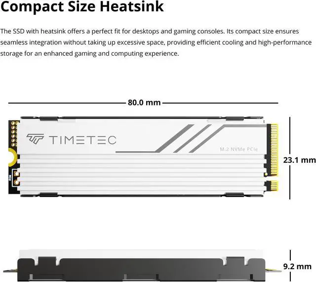 Alt view image 5 of 7 - Timetec 2TB PCIe 4.0 White Heatsink Gaming SSD NVMe Phison E27T PCIe Gen4x4 M.2 2280 3D NAND TLC SLC Cache Read/Write Speed Up to 7,400/6,400 MB/s Internal Solid State Drive for PS5, PC Desktop