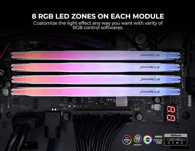 Alt view image 6 of 7 - Timetec Pinnacle Konduit RGB 32GB KIT(4x8GB) DDR4 3200MHz PC4-25600 CL16-18-18-38 1.35V Compatible for AMD and Intel Desktop Gaming PC Memory Module RAM - White