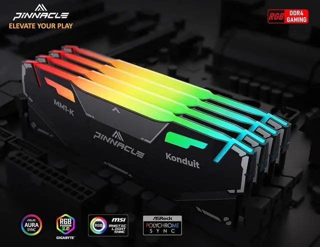Alt view image 2 of 7 - Timetec Pinnacle Konduit RGB 32GB KIT(2x16GB) DDR4 3200MHz PC4-25600 CL16-18-18-38 XMP2.0 Overclocking 1.35V Dual Rank Compatible for AMD and Intel Desktop Gaming PC Memory Module - Black