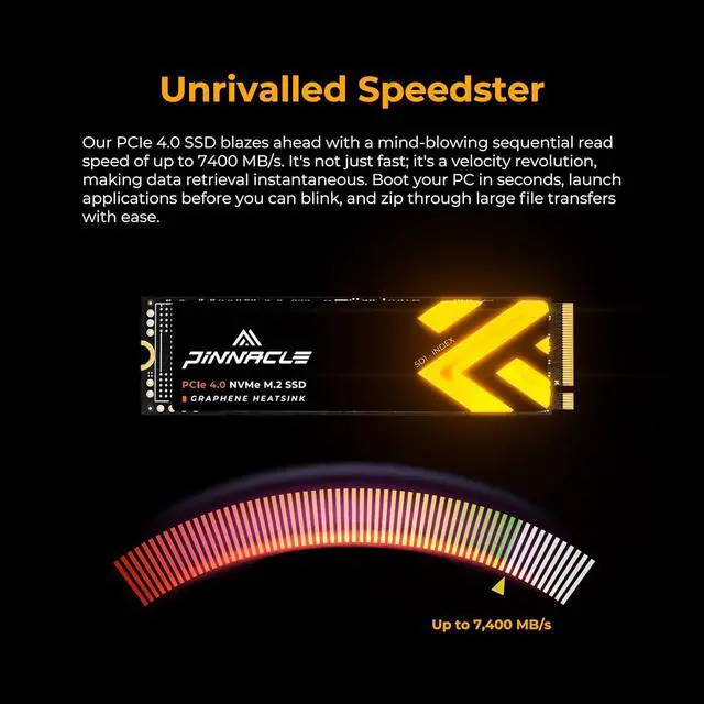 Alt view image 2 of 7 - Timetec 2TB PCIe 4.0 Gaming SSD with Graphene Heat Spreader NVMe PHISON PS5027-E27T PCIe Gen4x4 M.2 2280 3D NAND TLC 2000TBW Read/Write Speed Up to 7,400/6,400 MB/s for PS5 Pro, PC Laptop, Desktop