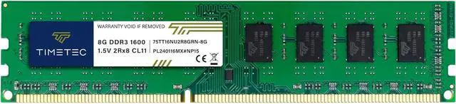 Main image of Timetec 8GB DDR3 1600MHz(DDR3-1600) PC3-12800 Non-ECC Unbuffered 1.5V CL11 2Rx8 Dual Rank 240 Pin UDIMM Desktop PC Computer Memory RAM Module Upgrade
