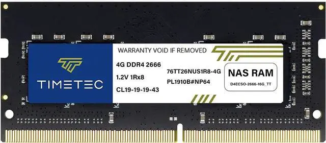 Main image of Timetec 4GB DDR4 2666MHz Non-ECC Unbuffered SODIMM Replacement for Synology D4NESO-2666-4G (Compatible for RS820RP+, RS820+, DS920+, DS720+, DS420+, DS220+, DS2419+, DS2419+II, DS1819+, DVA3219, DS161