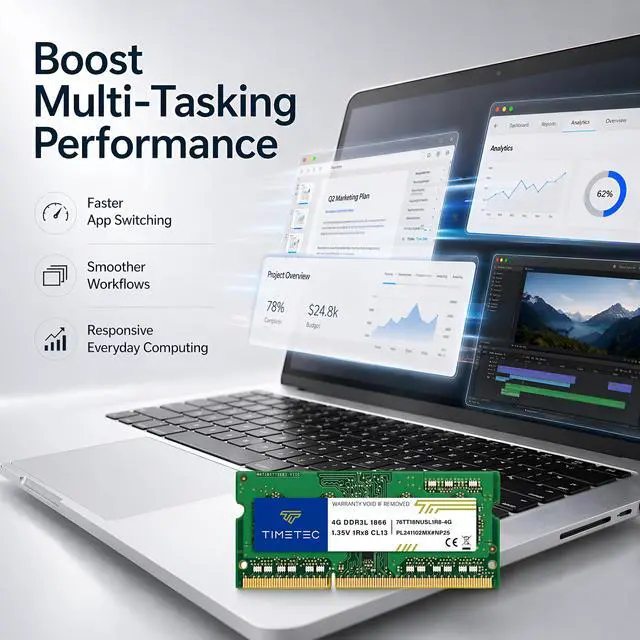 Alt view image 2 of 5 - Timetec DDR3-1866L 4GB Replacement for Synology D3NS1866L-4G Non-ECC Unbuffered SODIMM DDR3L 1866Mhz PC3L-14900 1.35V Memory RAM (Compatible for DS620slim, DS218+, DS718+, DS918+, DS418play)
