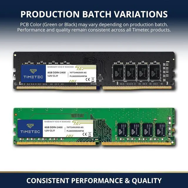 Alt view image 2 of 7 - Timetec 8GB DDR4 2400MHz (PC4-2400T) PC4-19200 UDIMM Desktop RAM 288-Pin 1.2V CL17 Non-ECC Unbuffered DIMM Memory Module Upgrade