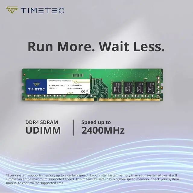 Alt view image 4 of 7 - Timetec 8GB DDR4 2400MHz (PC4-2400T) PC4-19200 UDIMM Desktop RAM 288-Pin 1.2V CL17 Non-ECC Unbuffered DIMM Memory Module Upgrade