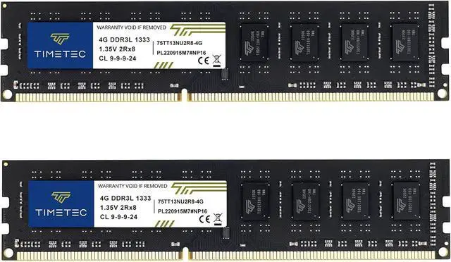 Main image of Timetec 8GB KIT(2x4GB) DDR3 / DDR3L 1333MHz PC3-10600 Non-ECC Unbuffered 1.5V / 1.35V CL9 2Rx8 Low Density Dual Rank 240 Pin UDIMM Desktop PC Computer Memory RAM Module Upgrade (8GB KIT(2x4GB))
