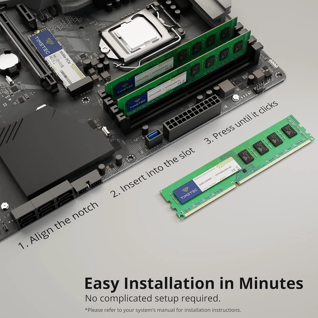Alt view image 6 of 7 - Timetec 8GB DDR3 1333MHz PC3-10600 Non-ECC Unbuffered 1.5V CL9 2Rx8 Dual Rank 240 Pin UDIMM Desktop Memory RAM Module Upgrade (8GB)
