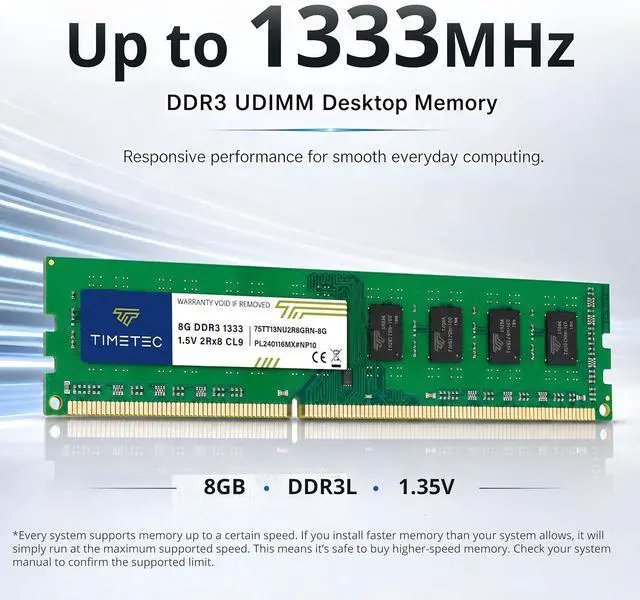 Alt view image 2 of 7 - Timetec 16GB KIT(2x8GB) DDR3 1333MHz PC3-10600 Non-ECC Unbuffered 1.5V CL9 2Rx8 Dual Rank 240 Pin UDIMM PC Desktop Computer Memory RAM Module Upgrade (16GB KIT(2x8GB))