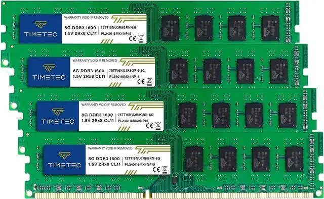 Main image of Timetec 32GB KIT(4x8GB) DDR3 1600MHz (DDR3-1600) PC3-12800 (PC3-12800U) Non-ECC Unbuffered 1.5V CL11 2Rx8 Dual Rank 240 Pin UDIMM Desktop PC Computer Memory RAM(SDRAM) Module Upgrade
