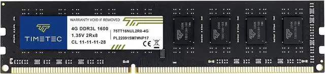 Main image of Timetec 4GB DDR3L / DDR3 1600MHz PC3L-12800 / PC3-12800 Non-ECC Unbuffered 1.35V / 1.5V CL11 2Rx8 Dual Rank 240 Pin UDIMM Desktop PC Computer Memory RAM Module Upgrade (4GB)