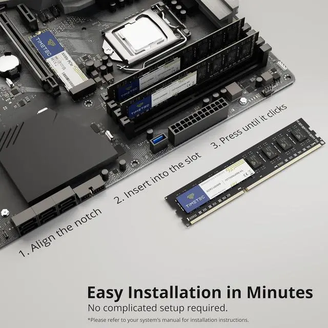 Alt view image 6 of 7 - Timetec 4GB DDR3L / DDR3 1600MHz PC3L-12800 / PC3-12800 Non-ECC Unbuffered 1.35V / 1.5V CL11 2Rx8 Dual Rank 240 Pin UDIMM Desktop PC Computer Memory RAM Module Upgrade (4GB)