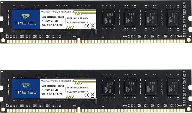 Main image of Timetec 8GB KIT(2x4GB) DDR3L / DDR3 1600MHz PC3L-12800 / PC3-12800 Non-ECC Unbuffered 1.35V / 1.5V CL11 2Rx8 Dual Rank 240 Pin UDIMM Desktop PC Computer Memory RAM Module Upgrade (8GB KIT(2x4GB))