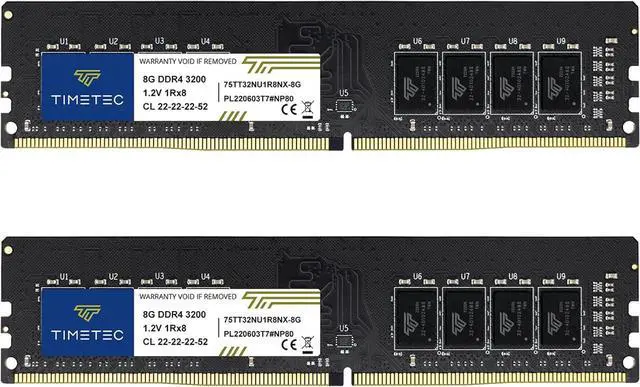 Main image of Timetec 16GB KIT (2x8GB) DDR4 3200MHz (PC4-3200AA) PC4-25600 UDIMM Desktop RAM 288-Pin 1.2V CL22 Non-ECC Unbuffered DIMM Memory Module Upgrade