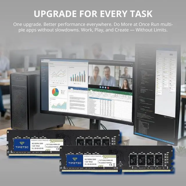 Alt view image 3 of 7 - Timetec 16GB KIT (2x8GB) DDR4 3200MHz (PC4-3200AA) PC4-25600 UDIMM Desktop RAM 288-Pin 1.2V CL22 Non-ECC Unbuffered DIMM Memory Module Upgrade