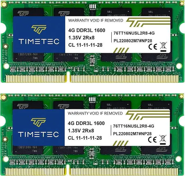 Main image of Timetec 8GB KIT(2x4GB) DDR3L / DDR3 1600MHz PC3L-12800 / PC3-12800 Non-ECC Unbuffered 1.35V / 1.5V CL11 1Rx8 Single Rank 204 Pin SODIMM Laptop Notebook PC Computer Memory RAM Module Upgrade