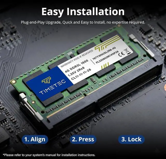 Alt view image 6 of 7 - Timetec 8GB KIT(2x4GB) DDR3L / DDR3 1600MHz PC3L-12800 / PC3-12800 Non-ECC Unbuffered 1.35V / 1.5V CL11 1Rx8 Single Rank 204 Pin SODIMM Laptop Notebook PC Computer Memory RAM Module Upgrade