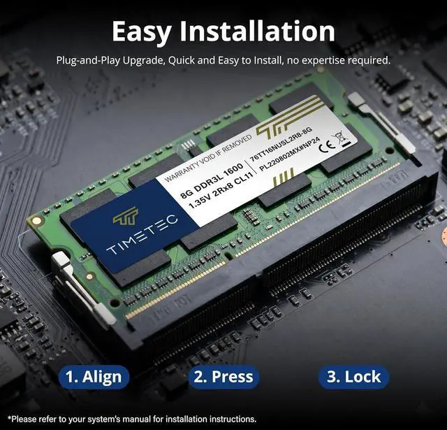 Alt view image 6 of 7 - Timetec 8GB DDR3L / DDR3 1600MHz (DDR3L-1600) PC3L-12800 / PC3-12800(PC3L-12800S) Non-ECC Unbuffered 1.35V/1.5V CL11 2Rx8 Dual Rank 204 Pin SODIMM Laptop Notebook PC Computer Memory RAM Module Upgrade