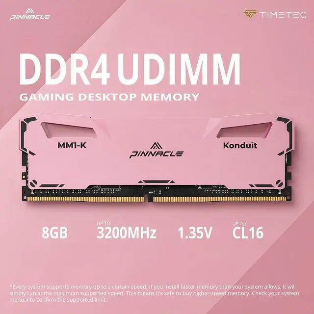 Alt view image 2 of 7 - Timetec Pinnacle Konduit 8GB DDR4 3200MHz PC4-25600 CL16-18-18-38 XMP2.0 Overclocking 1.35V Compatible for AMD and Intel Desktop Gaming PC Memory Module RAM - Pink