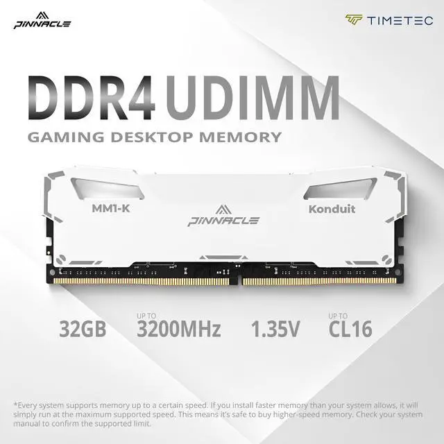 Alt view image 2 of 7 - Timetec Pinnacle Konduit 64GB KIT(2x32GB) DDR4 3200MHz PC4-25600 CL16-18-18-38 XMP2.0 Overclocking 1.35V Dual Rank Compatible for AMD and Intel Desktop Gaming PC Memory Module - White
