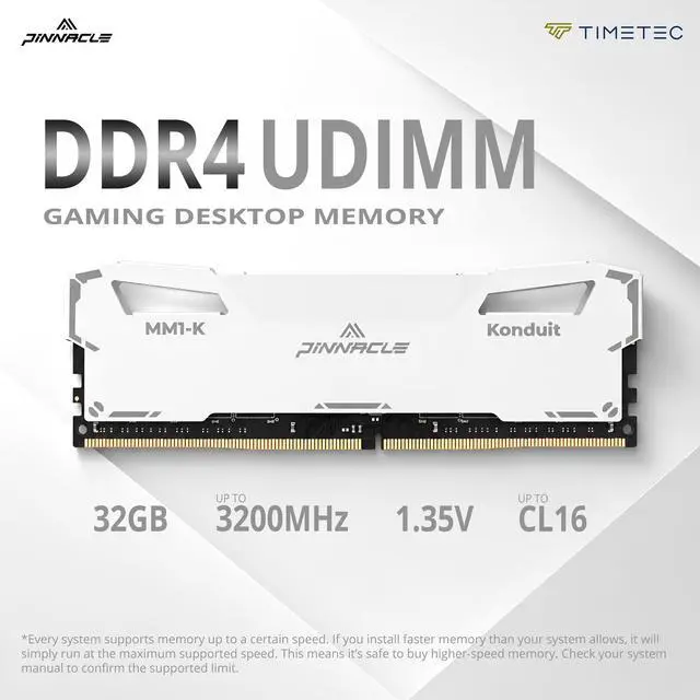 Alt view image 2 of 7 - Timetec Pinnacle Konduit 32GB DDR4 3200MHz PC4-25600 CL16-18-18-38 XMP2.0 Overclocking 1.35V Dual Rank Compatible for AMD and Intel Desktop Gaming PC Memory Module - White