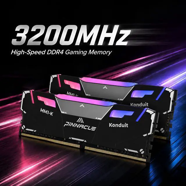 Alt view image 3 of 7 - Timetec Pinnacle Konduit RGB 64GB KIT(4x16GB) DDR4 3200MHz PC4-25600 CL16-20-20-40 1.35V Dual Rank Compatible for AMD and Intel Desktop Gaming PC Memory Module - Black