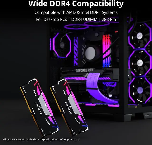 Alt view image 5 of 7 - Timetec Pinnacle Konduit RGB 64GB KIT(4x16GB) DDR4 3200MHz PC4-25600 CL16-20-20-40 1.35V Dual Rank Compatible for AMD and Intel Desktop Gaming PC Memory Module - Black