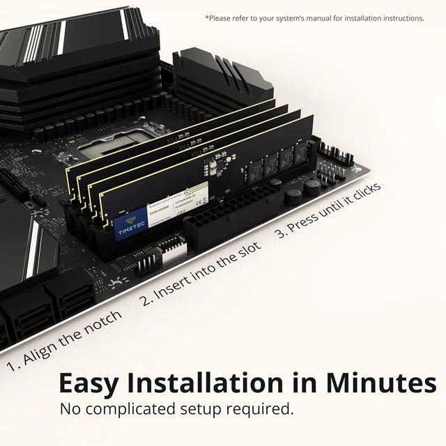 Alt view image 7 of 7 - Timetec 32GB KIT(2x16GB) DDR5 5600MHz PC5-44800 Unbuffered Non-ECC 1.1V CL46 1Rx8 Sinlge Rank 288 Pin UDIMM Desktop Memory RAM Module Upgrade
