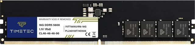 Main image of Timetec 16GB DDR5 5600MHz PC5-44800 Unbuffered Non-ECC 1.1V CL46 1Rx8 Sinlge Rank 288 Pin UDIMM Desktop Memory RAM Module Upgrade