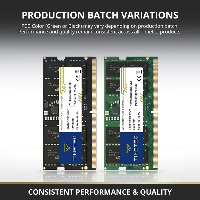 Alt view image 7 of 7 - Timetec 32GB DDR5 5600MHz PC5-44800 Unbuffered Non-ECC 1.1V CL46 1Rx8 Single Rank 262Pin SODIMM Laptop Memory RAM Module Upgrade