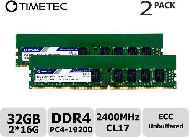 Main image of Timetec Hynix IC 32GB KIT (2x16GB) DDR4 2400MHz PC4-19200 Unbuffered ECC 1.2V CL17 2Rx8 Dual Rank 288 Pin UDIMM Server Memory RAM Module Upgrade (32GB KIT (2x16GB))