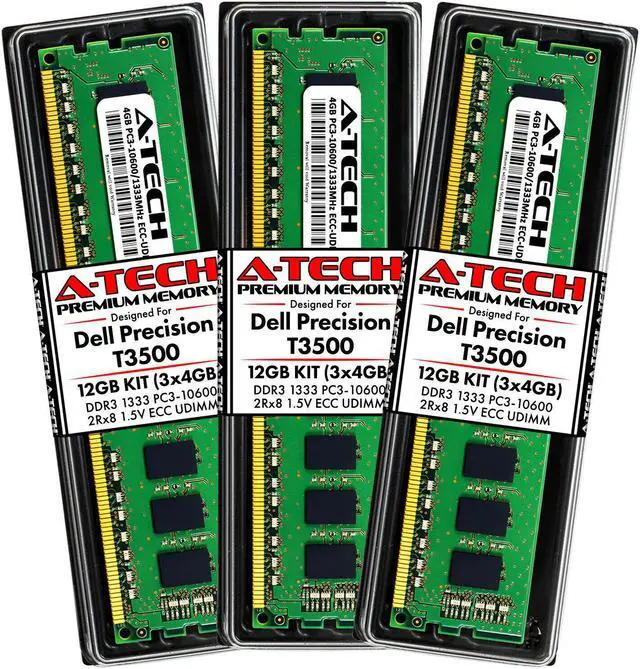 Main image of (NOT FOR HOME PC!) 12GB 3x 4GB PC3-10600E ECC UDIMM Dell Precision T3500 Memory RAM