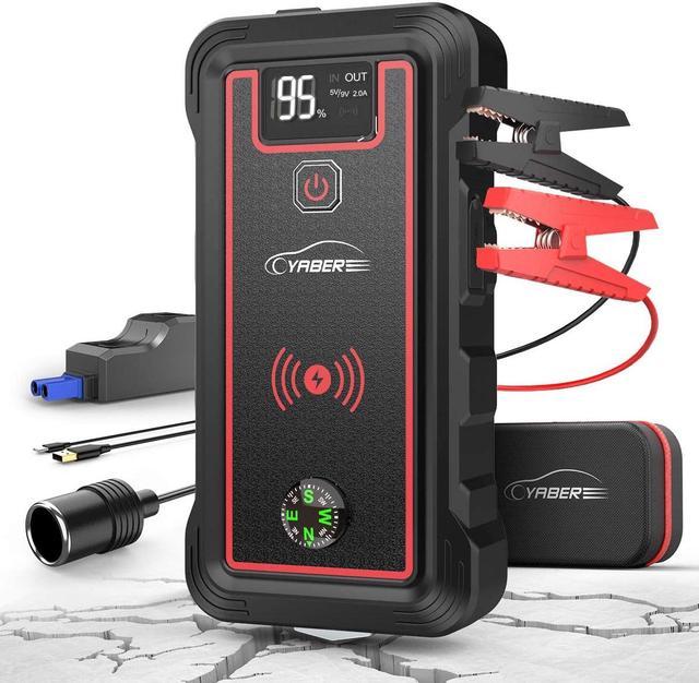 YABER Car Jump Starter, 2500A Peak 23800mAh Car Battery Jump Starter(All  Gas or 8.0L Diesel) Portable Wireless Charger with LED Flashlight, EC5  Cigarette Lighter, Safety Hammer, LCD Screen 